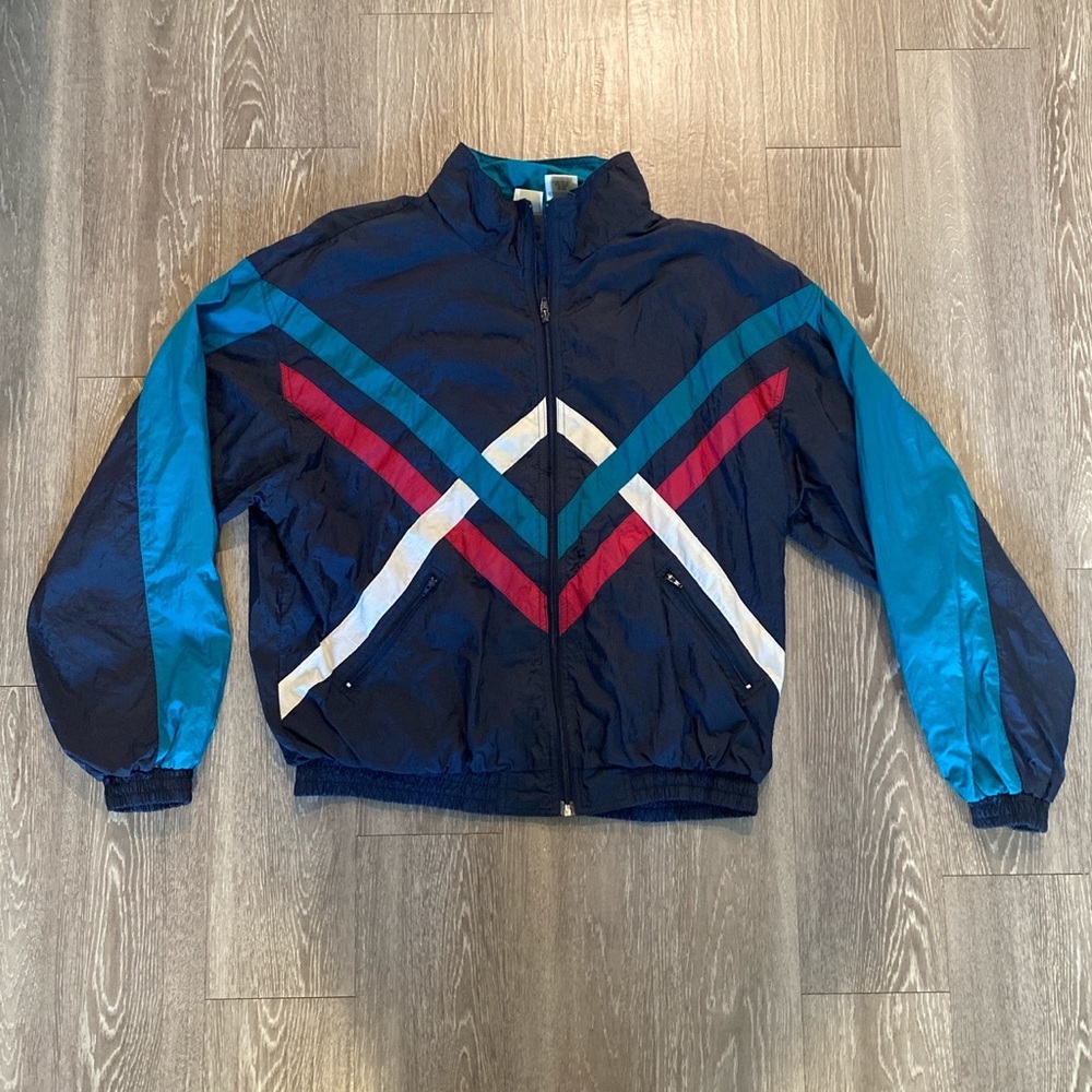 Vintage Athletic Works Windbreaker/ Track Jacket with colored striped design